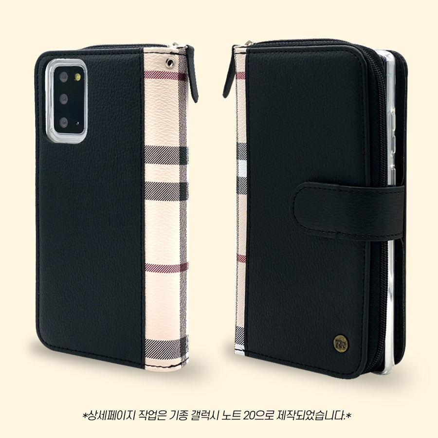 Simply Roar Samsung Galaxy S25 VERA Check Pattern Zipper Diary Wallet Case