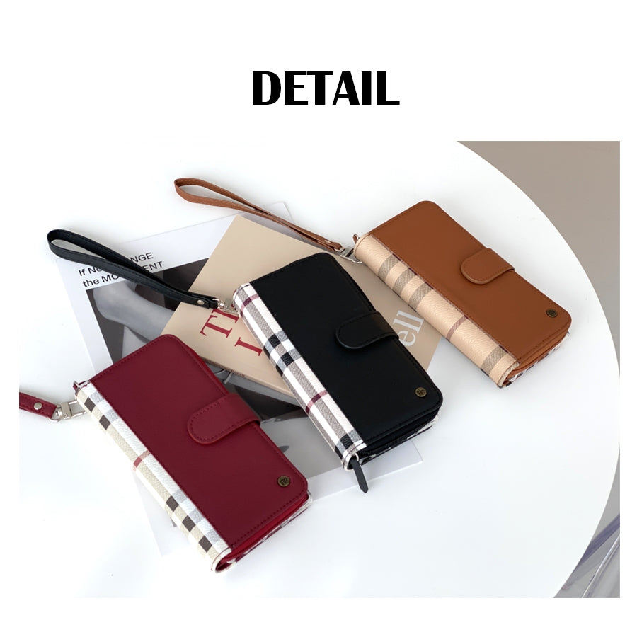 Simply Roar Samsung Galaxy S25 VERA Check Pattern Zipper Diary Wallet Case
