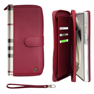 Simply Roar Samsung Galaxy S25 Plus VERA Check Pattern Zipper Diary Wallet Case