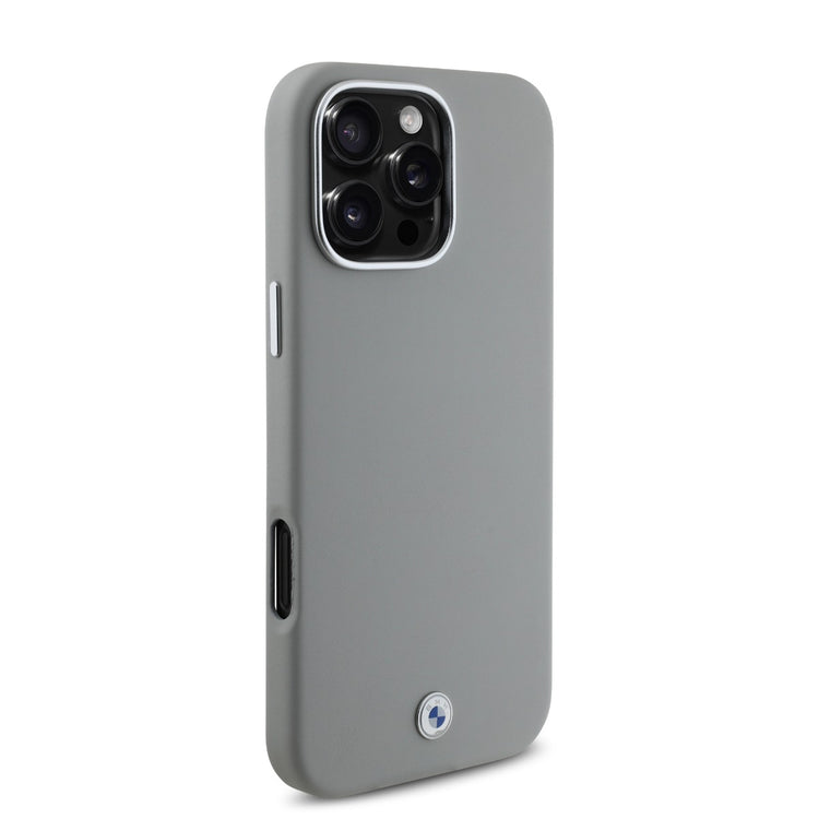 BMW iPhone 16 Pro PU Leather Metal Logo Hard Case MagSafe Magnetic