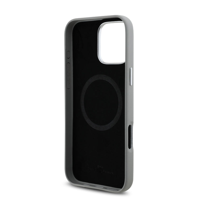 BMW iPhone 16 Pro PU Leather Metal Logo Hard Case MagSafe Magnetic