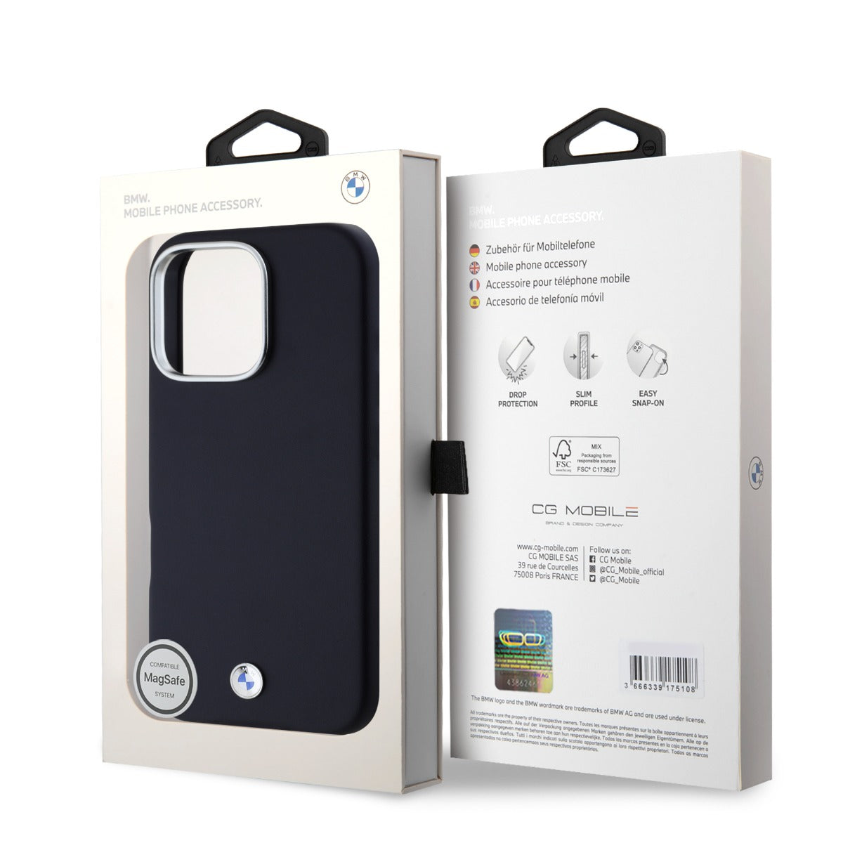 BMW iPhone 16 Pro PU Leather Metal Logo Hard Case MagSafe Magnetic