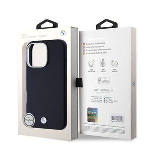 BMW iPhone 16 Pro PU Leather Metal Logo Hard Case MagSafe Magnetic