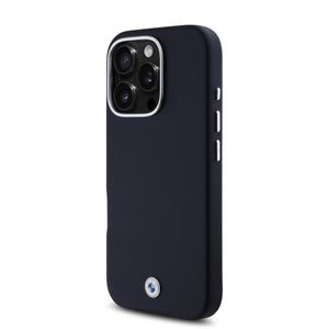 BMW iPhone 16 Pro PU Leather Metal Logo Hard Case MagSafe Magnetic
