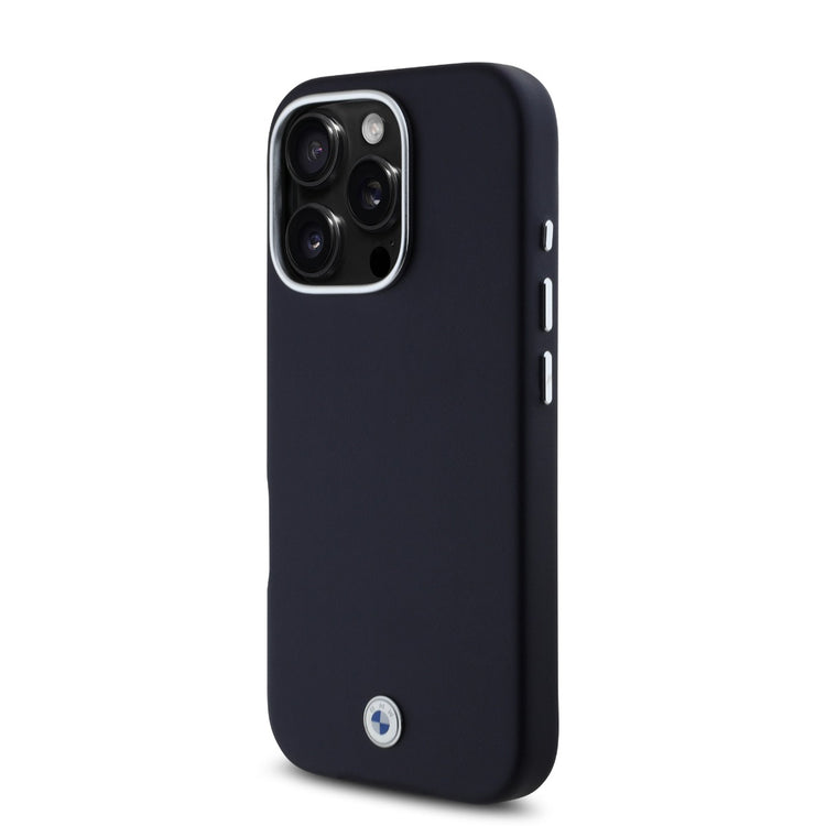 BMW iPhone 16 Pro PU Leather Metal Logo Hard Case MagSafe Magnetic