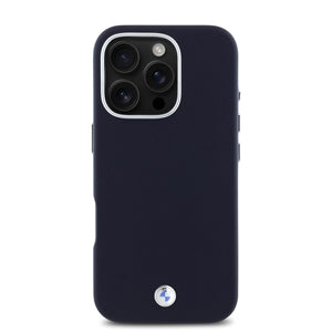 BMW iPhone 16 Pro PU Leather Metal Logo Hard Case MagSafe Magnetic