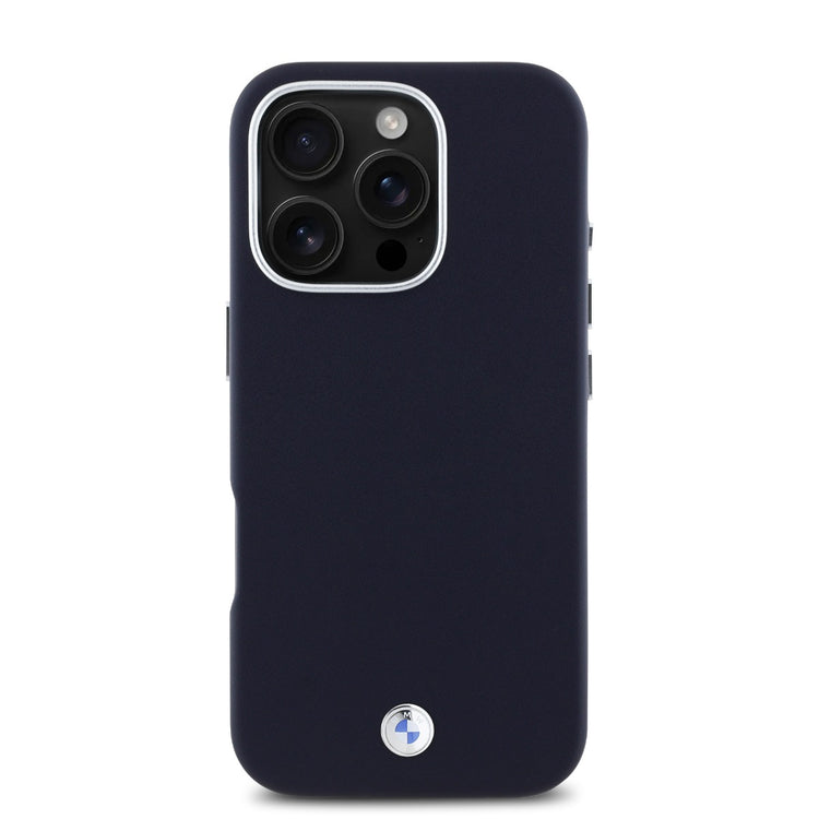 BMW iPhone 16 Pro PU Leather Metal Logo Hard Case MagSafe Magnetic