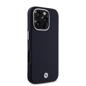 BMW iPhone 16 Pro PU Leather Metal Logo Hard Case MagSafe Magnetic