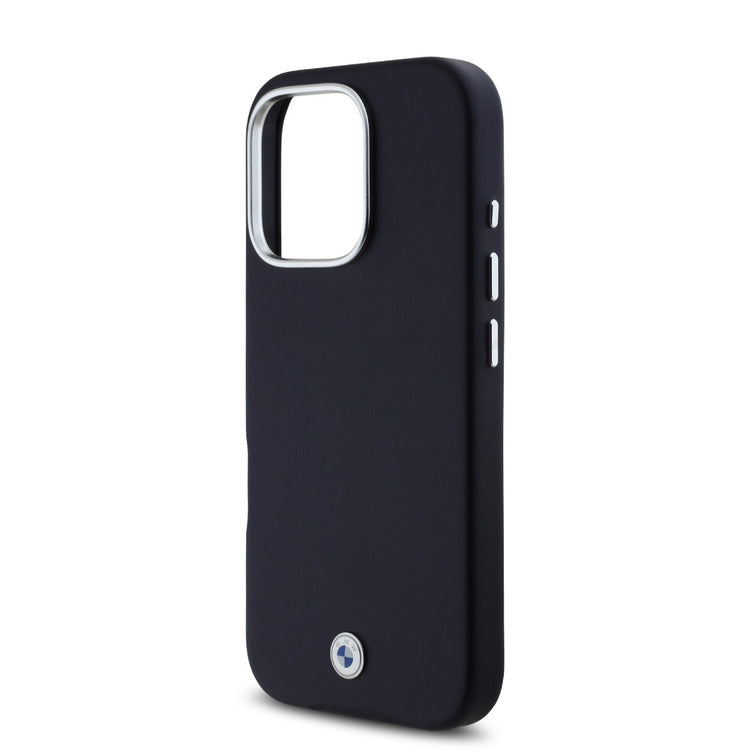 BMW iPhone 16 Pro PU Leather Metal Logo Hard Case MagSafe Magnetic
