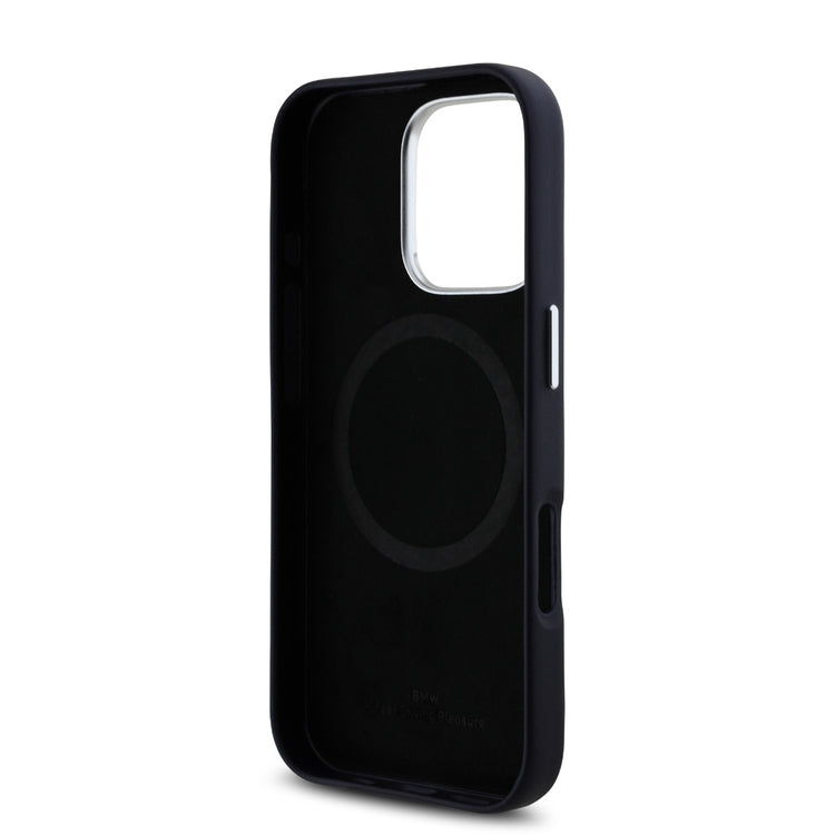 BMW iPhone 16 Pro PU Leather Metal Logo Hard Case MagSafe Magnetic