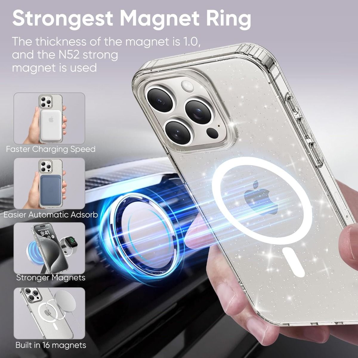 Blacktech iPhone 17 Stay Magsafe Glitter Rugged Protective Case