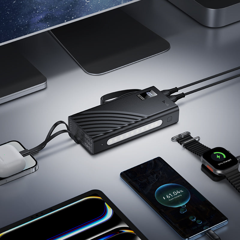 Hoco 20000mAh 22.5W PD20W Fast Charging Power Bank with 4 Built-In Cables and LED Light J155
