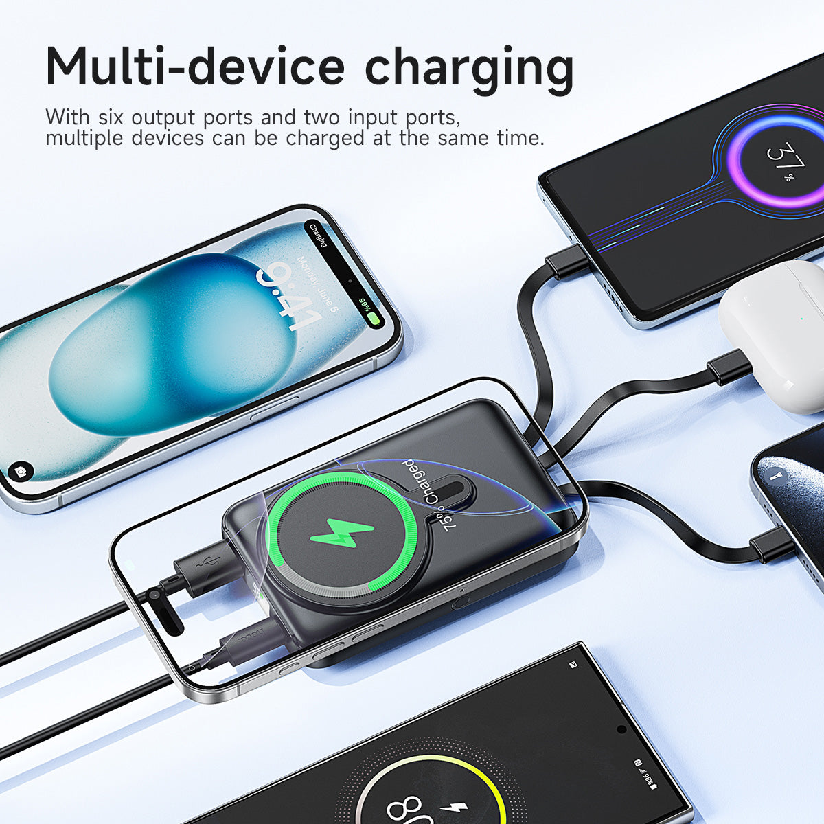 Hoco 10000mAh Magnetic Power Bank 22.5W PD20W with 4 Built-In Cables MagSafe Compatible J135