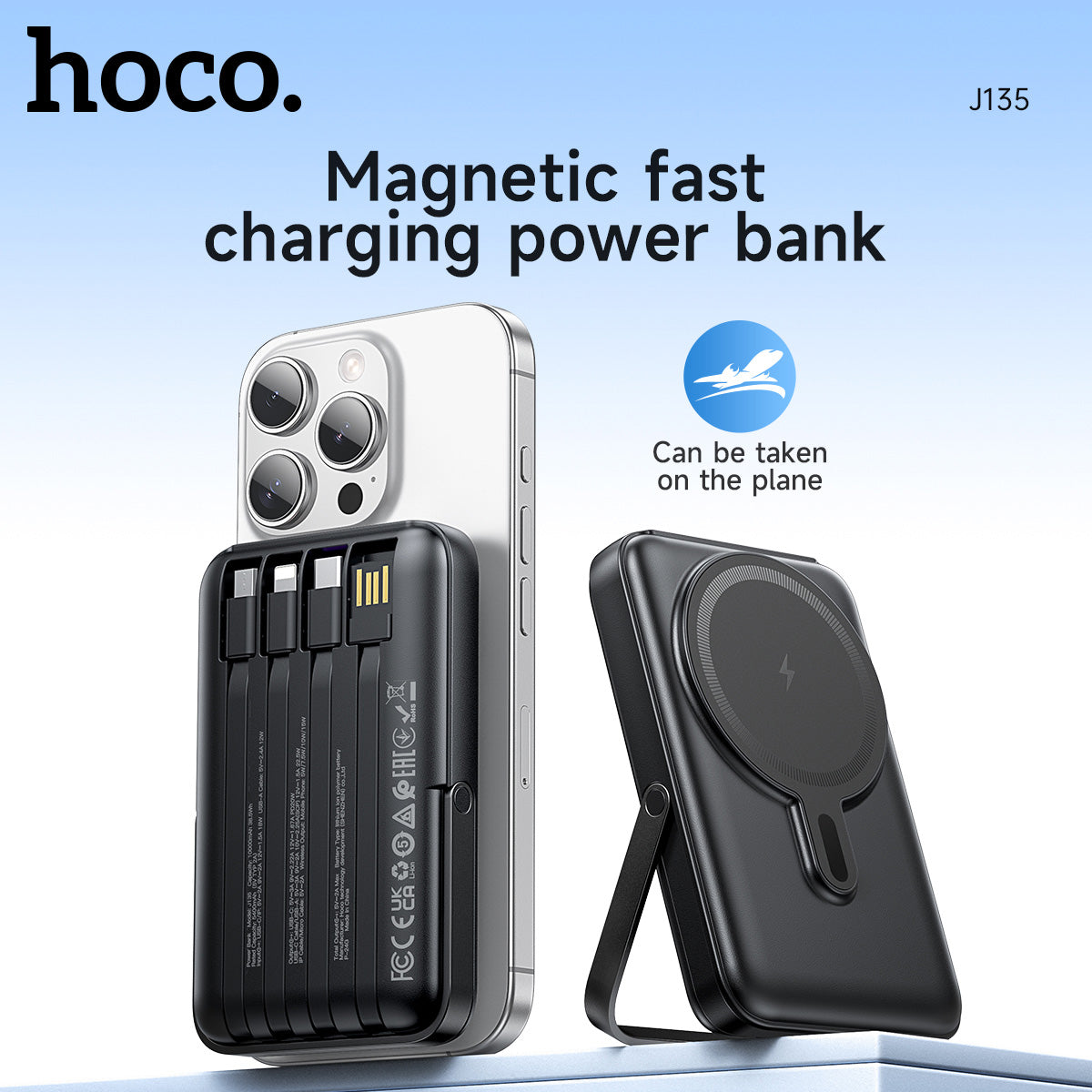 Hoco 10000mAh Magnetic Power Bank 22.5W PD20W with 4 Built-In Cables MagSafe Compatible J135