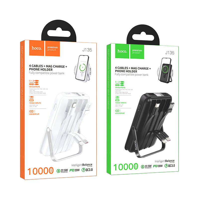 Hoco 10000mAh Magnetic Power Bank 22.5W PD20W with 4 Built-In Cables MagSafe Compatible J135