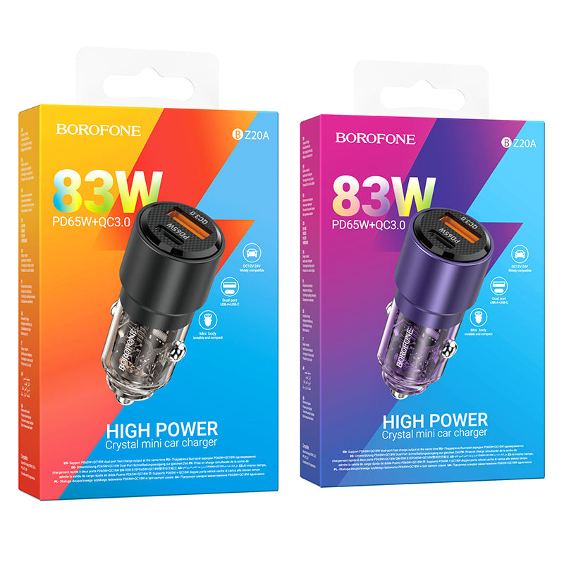 Borofone 83W Car Charger PD65W QC3.0 Dual Port Fast Charging Adapter BZ20A