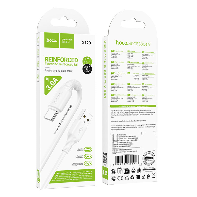 Hoco USB-A to USB-C Cable Bend Resistant Fast Charging Data Cable Type-C X120