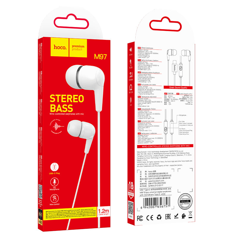 Hoco Universal USB-C Digital Earphones with Built-In Microphone