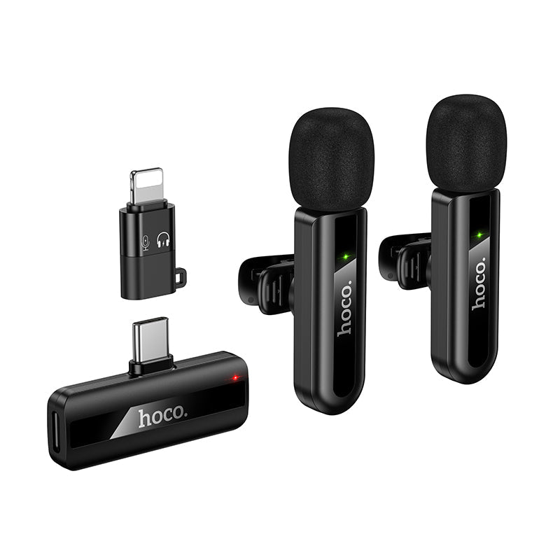 Hoco Dual Mic Wireless Lavalier Microphone with Lightning and USB-C