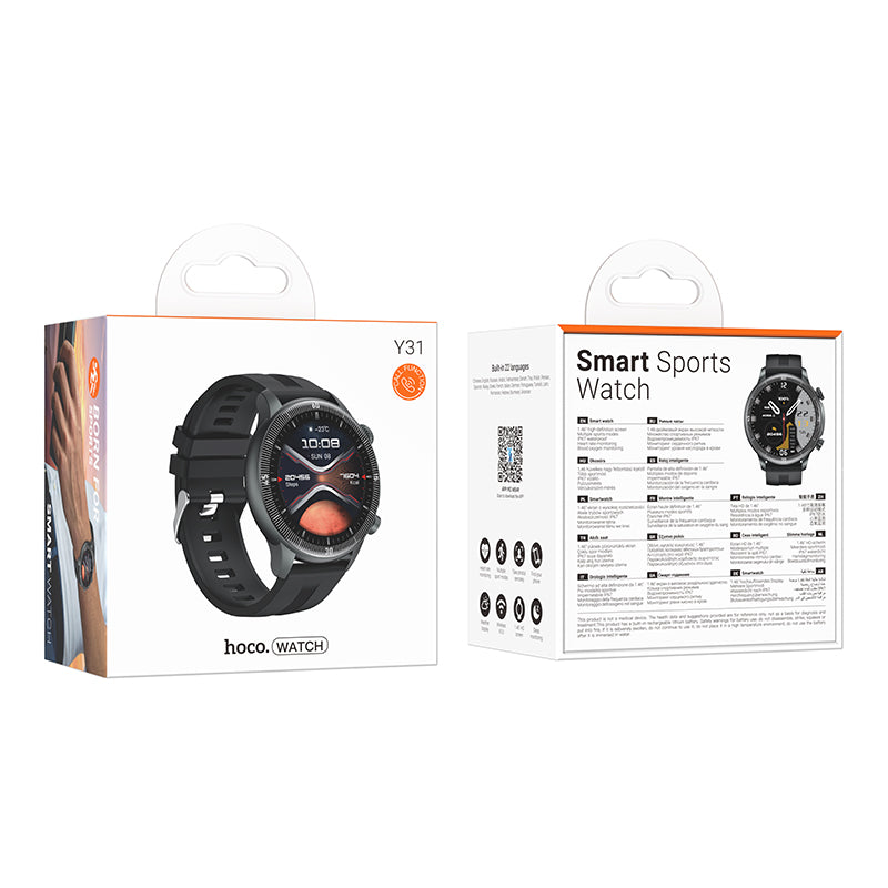 Hoco Round Smart Watch with Bluetooth Calling Fitness Tracker Sports Mode Black Y31