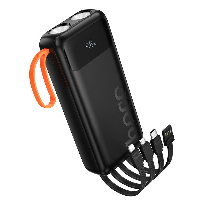 Hoco 20000mAh Power Bank with 4 Built-In Cables and Dual LED Lights Black J151A