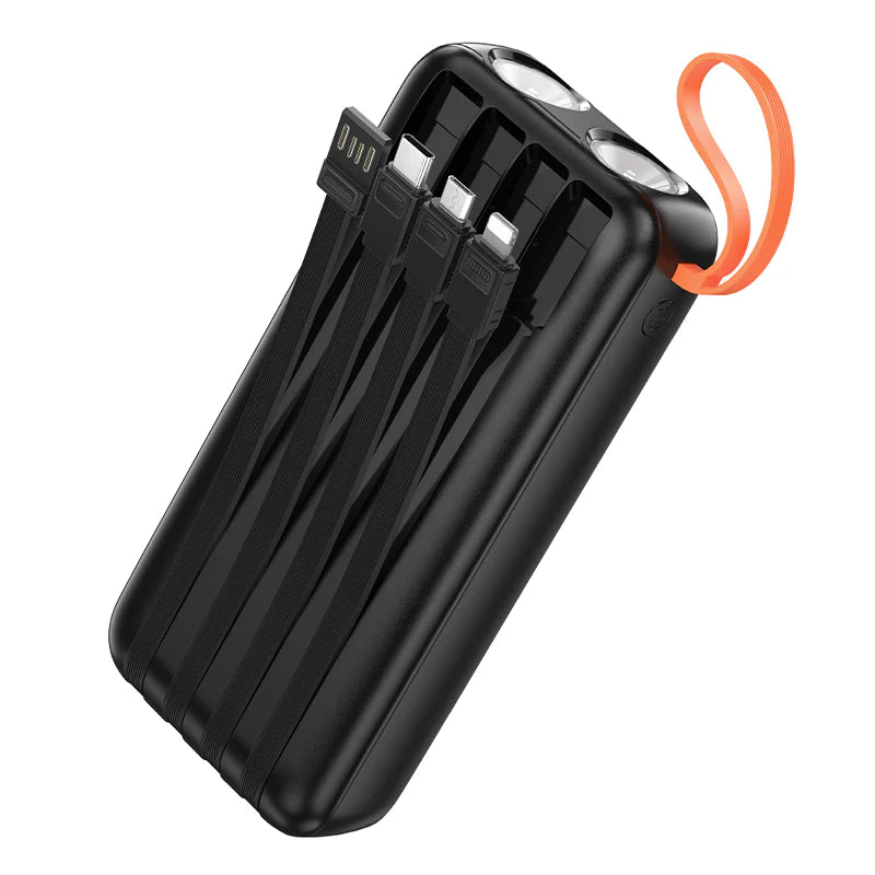 Hoco 20000mAh Power Bank with 4 Built-In Cables and Dual LED Lights Black J151A