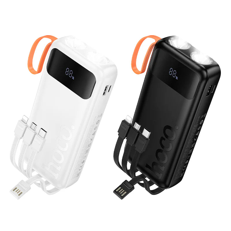 Hoco 20000mAh Power Bank with 4 Built-In Cables and Dual LED Lights Black J151A
