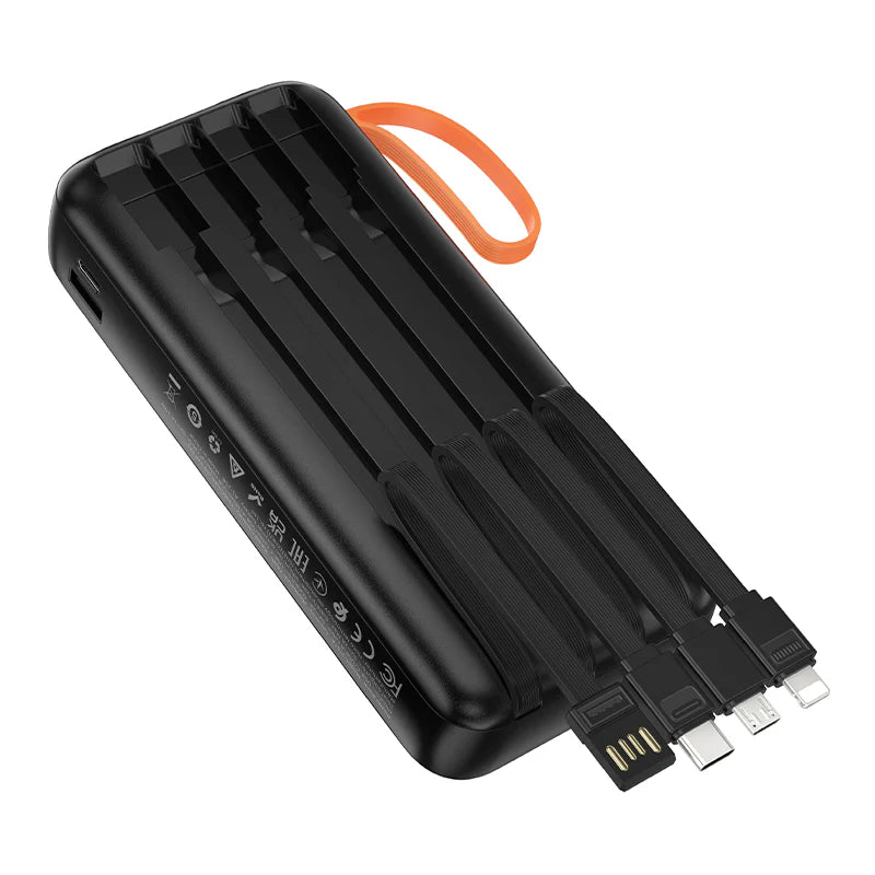 Hoco 20000mAh Power Bank with 4 Built-In Cables and Dual LED Lights Black J151A