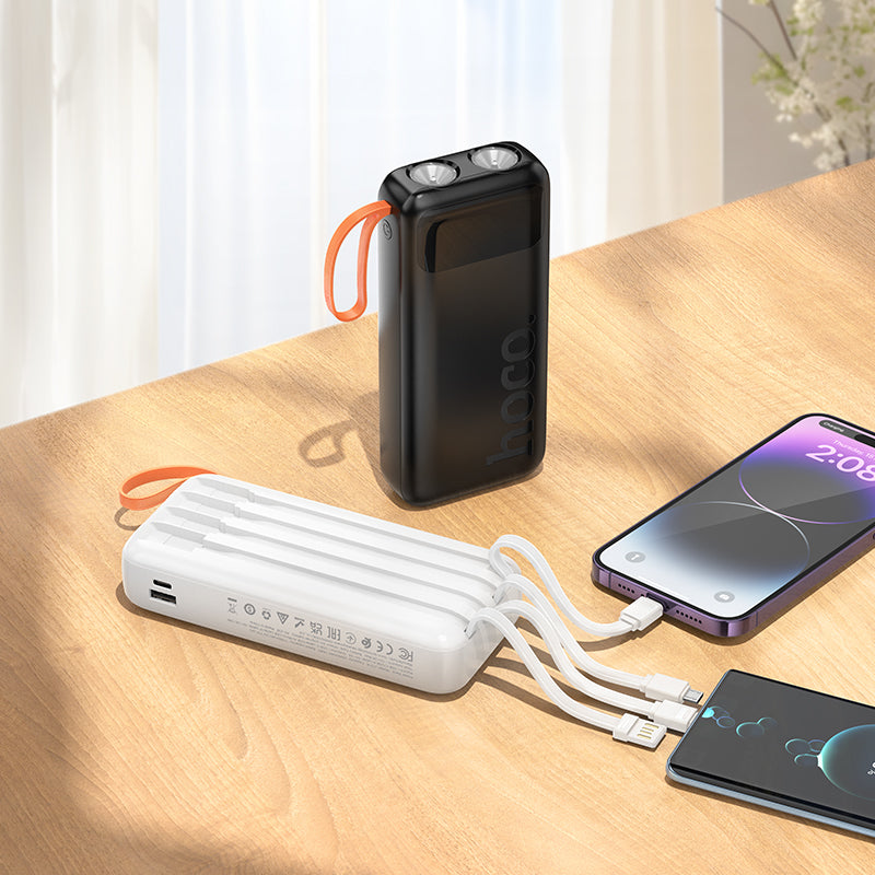 Hoco 20000mAh Power Bank with 4 Built-In Cables and Dual LED Lights Black J151A