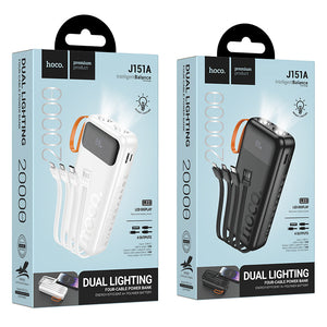 Hoco 20000mAh Power Bank with 4 Built-In Cables and Dual LED Lights Black J151A