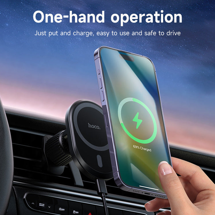 Hoco 15W All in 1 Magnetic Wireless Charging Car Holder MagSafe Compatible Fast Charge Black DCA71
