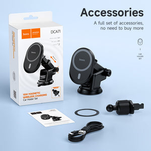 Hoco 15W All in 1 Magnetic Wireless Charging Car Holder MagSafe Compatible Fast Charge Black DCA71