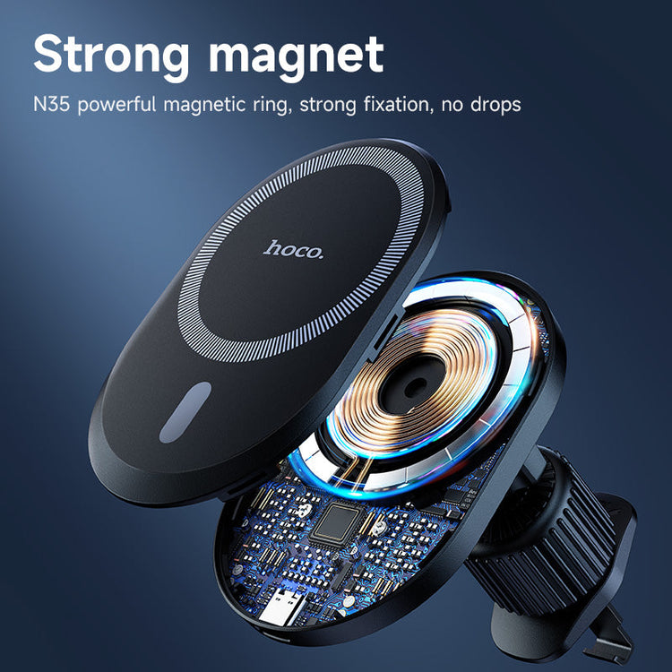 Hoco 15W All in 1 Magnetic Wireless Charging Car Holder MagSafe Compatible Fast Charge Black DCA71