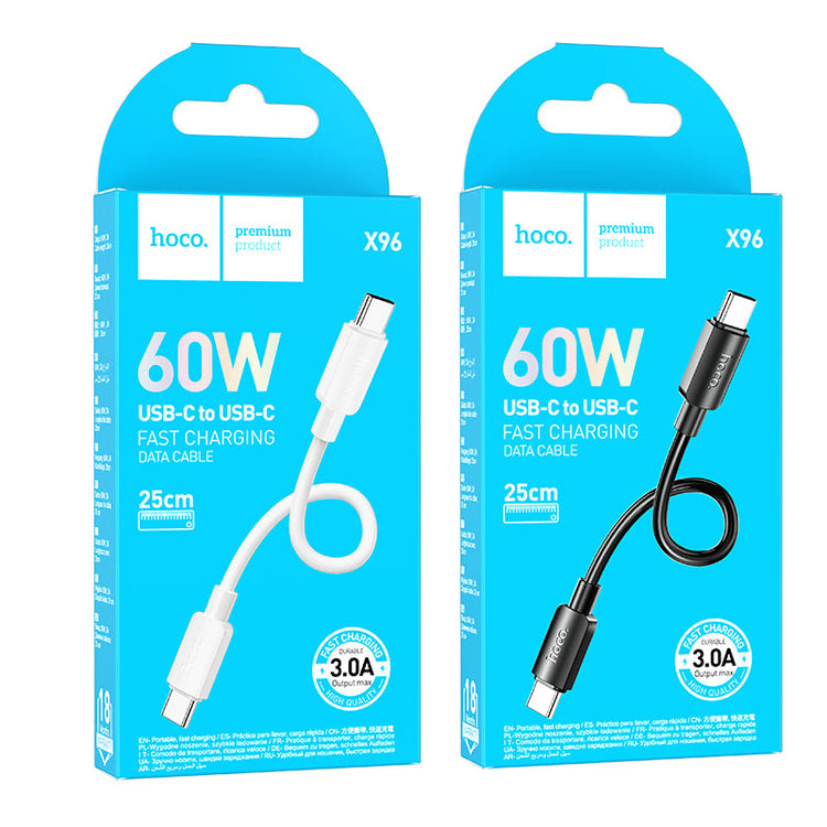 Hoco USB-C Fast Charging Data Cable with 27W Power Delivery, Compact 25cm