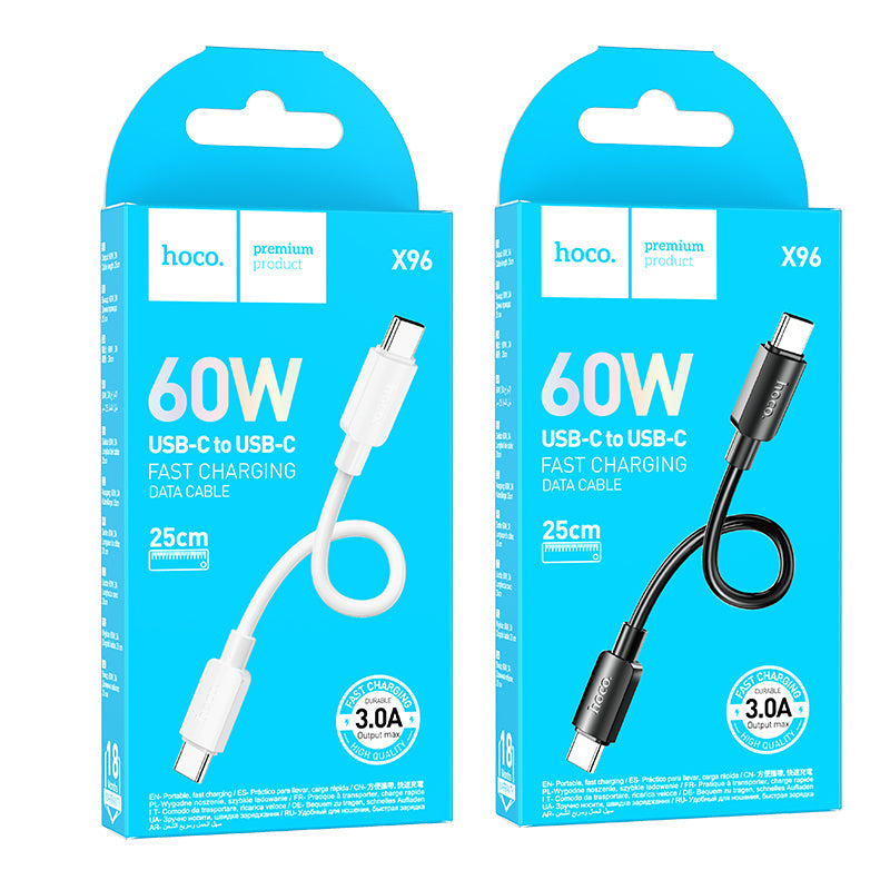 Hoco USB-C Fast Charging Data Cable with 27W Power Delivery, Compact 25cm