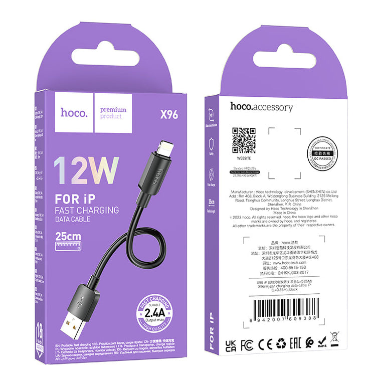 Hoco USB-C Fast Charging Data Cable with 27W Power Delivery, Compact 25cm