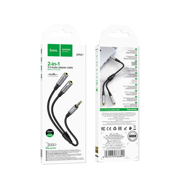 Hoco 3.5mm Splitter Audio Adapter Cable 2-in-1 Converter Male to 2 Female UPA21