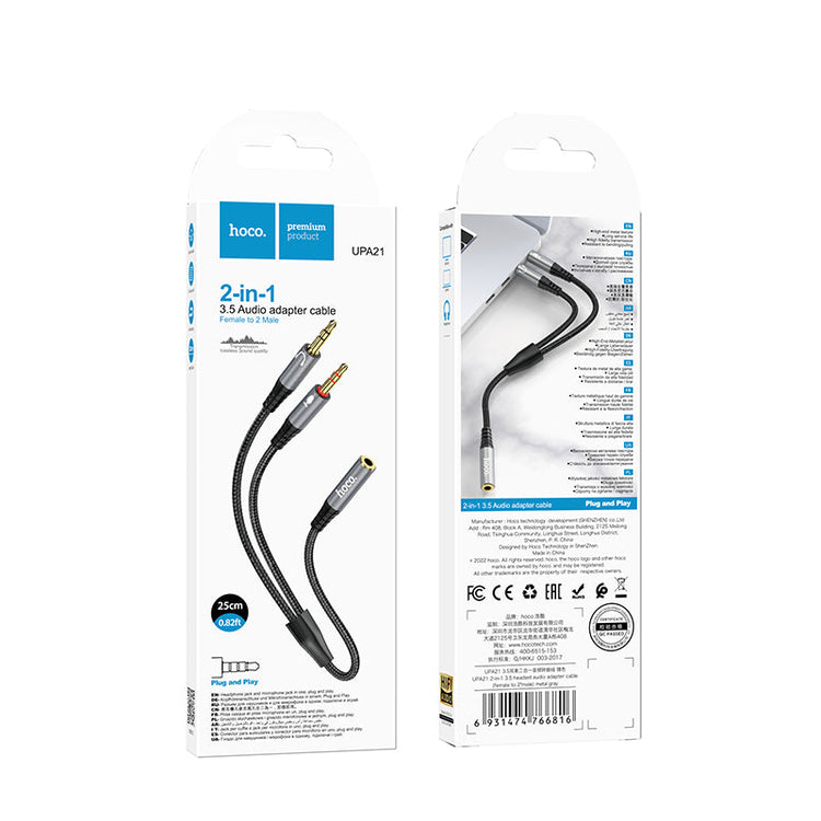 Hoco 3.5mm Splitter Audio Adapter Cable 2-in-1 Converter 2 Female to 1 Male UPA21