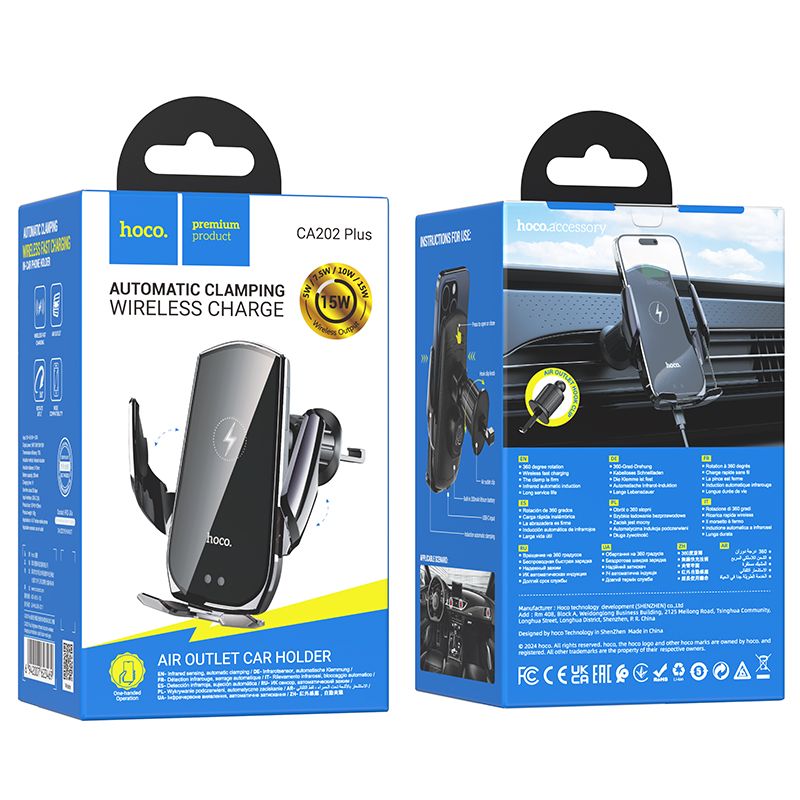 Hoco 15W Wireless Fast Charging Car Holder Air Vent Mount CA202 Plus
