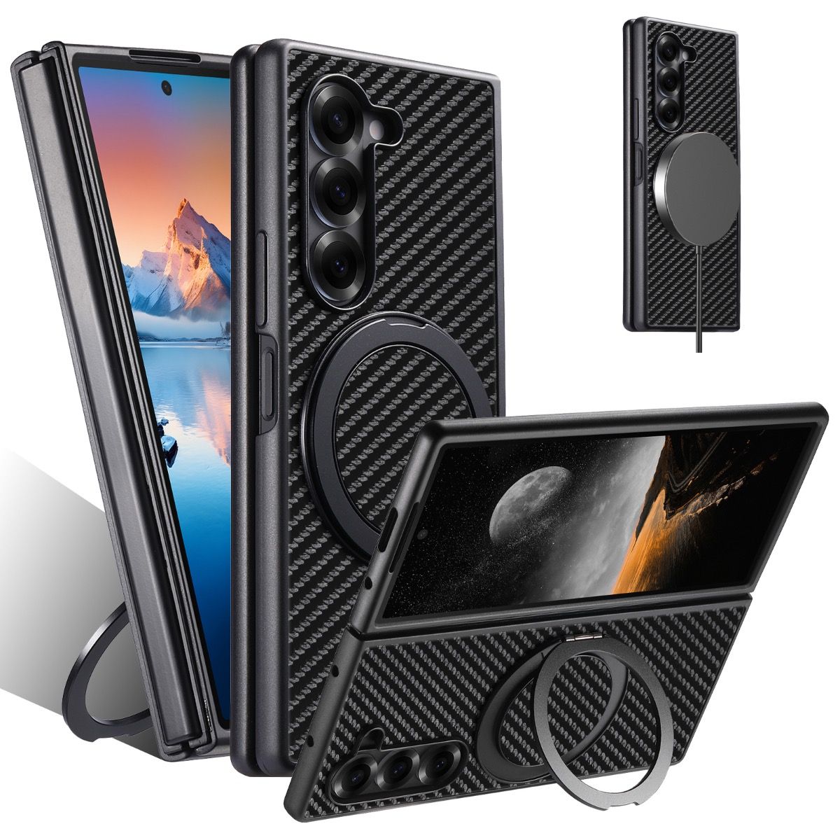 Blacktech Samsung Galaxy Z Fold 7 CarbonMag Magnetic Stand Carbon Fibre Case
