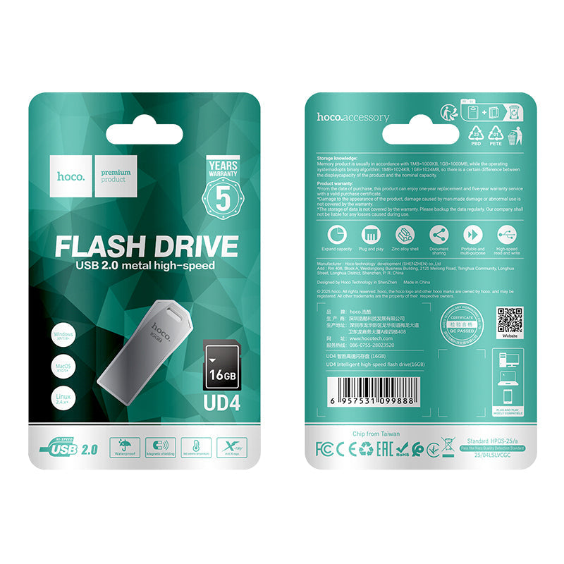 Hoco 16GB Zinc Alloy USB 2.0 Flash Drive