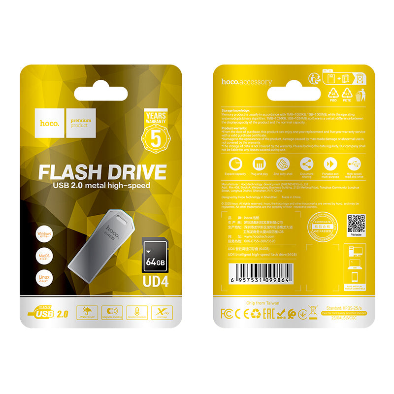 Hoco 16GB Zinc Alloy USB 2.0 Flash Drive