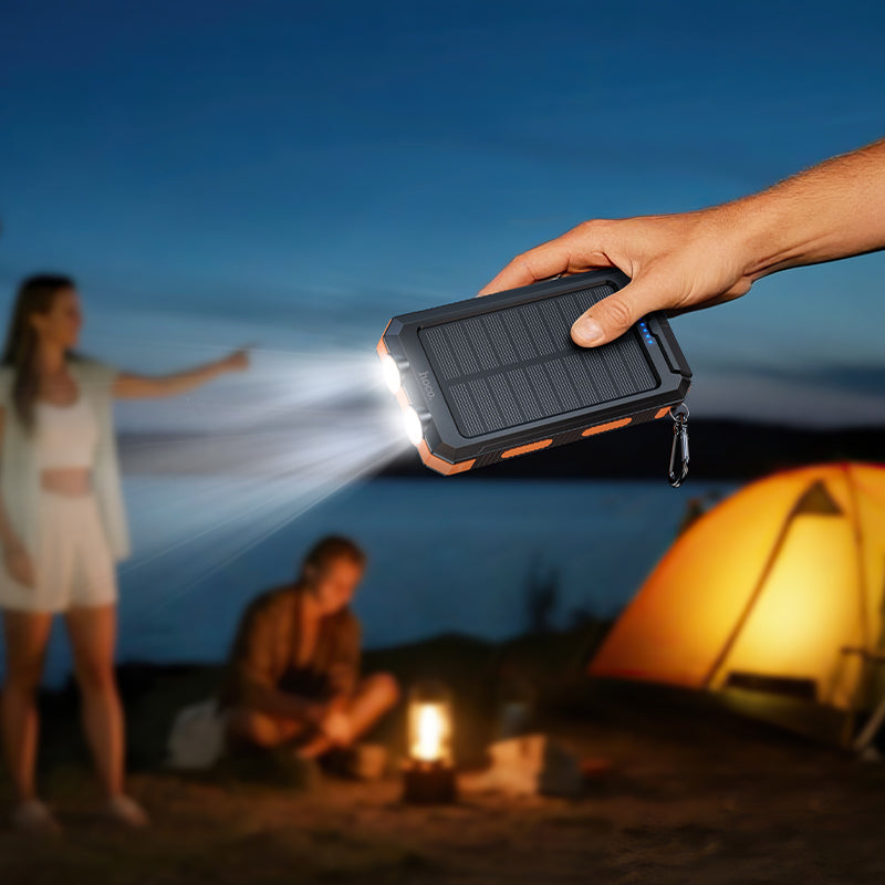 Hoco 8000mAh Solar Power Bank with Dual LED Lights Outdoor Charger Black J164