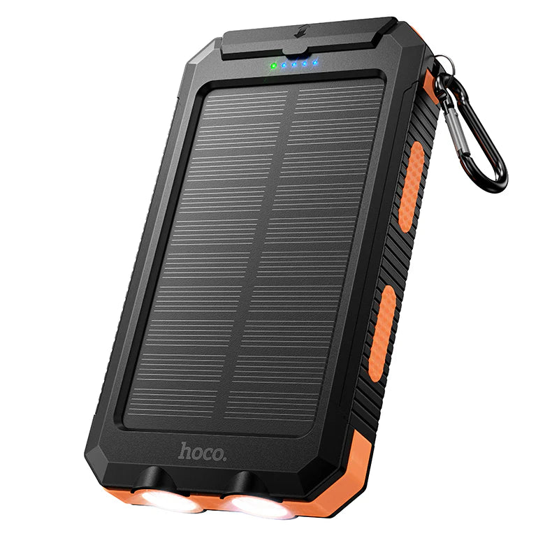 Hoco 8000mAh Solar Power Bank with Dual LED Lights Outdoor Charger Black J164