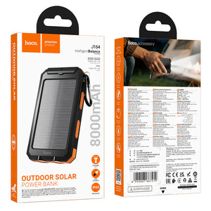 Hoco 8000mAh Solar Power Bank with Dual LED Lights Outdoor Charger Black J164