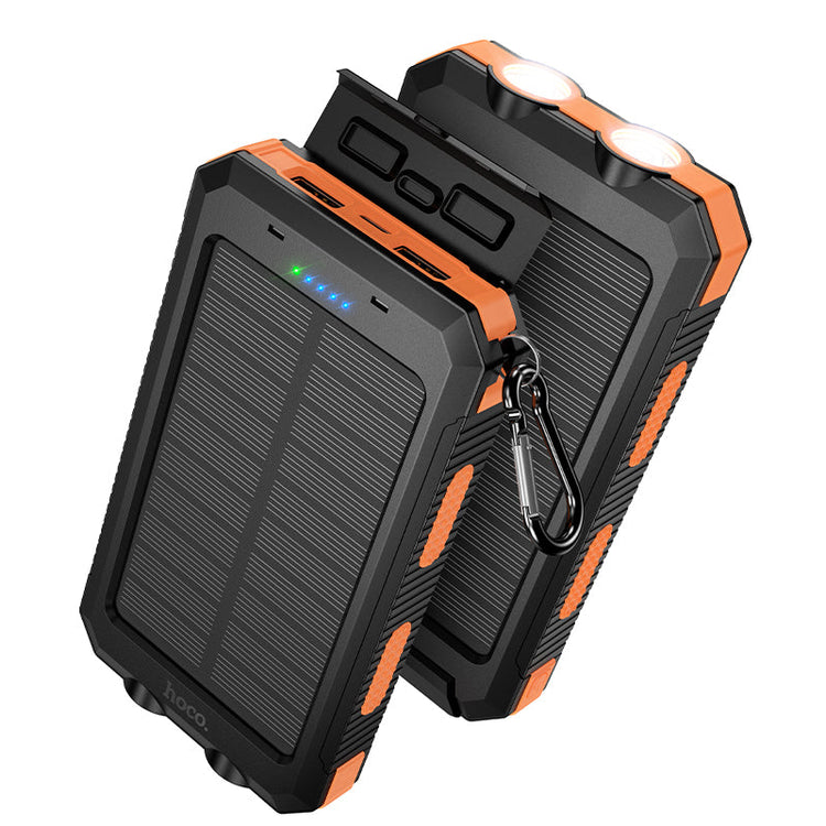 Hoco 8000mAh Solar Power Bank with Dual LED Lights Outdoor Charger Black J164