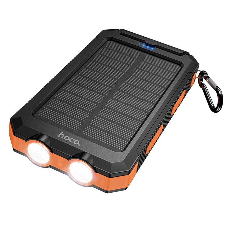 Hoco 8000mAh Solar Power Bank with Dual LED Lights Outdoor Charger Black J164