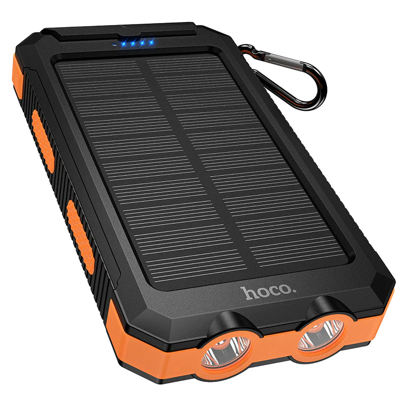 Hoco 8000mAh Solar Power Bank with Dual LED Lights Outdoor Charger Black J164