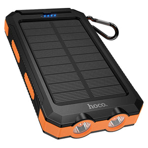 Hoco 8000mAh Solar Power Bank with Dual LED Lights Outdoor Charger Black J164