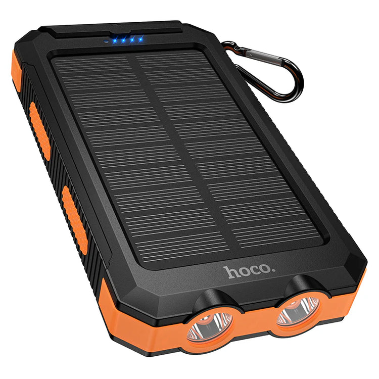 Hoco 8000mAh Solar Power Bank with Dual LED Lights Outdoor Charger Black J164
